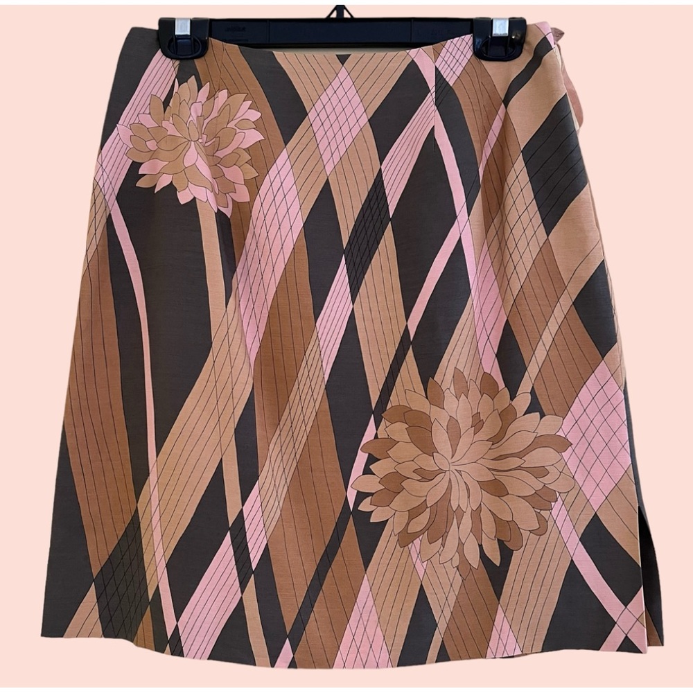 Talbots Tan/Mauve/Black Abstract Floral Silk/Wool Blend Pencil Skirt 8P